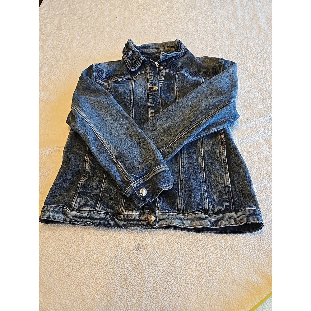 Back In The Saddle Womens L Denim Jacket Southwestern Detail Embroidery Rodeo - Picture 13 of 13